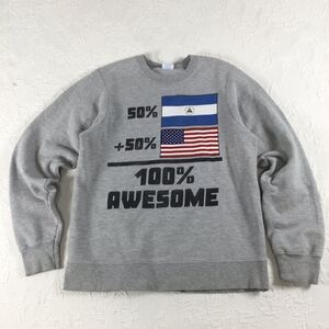 Port Company Nicaragua American 100% Awesome Grey Sweater Medium USA Pride